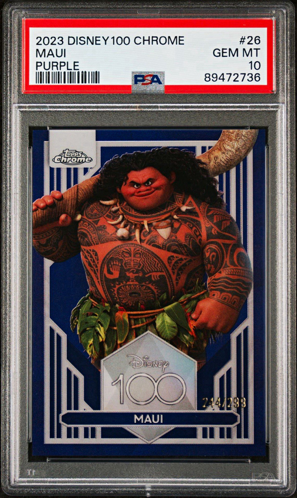 2023 Topps Chrome Disney 100 Maui Purple Refractor /299 PSA 10 1st Edition Moana