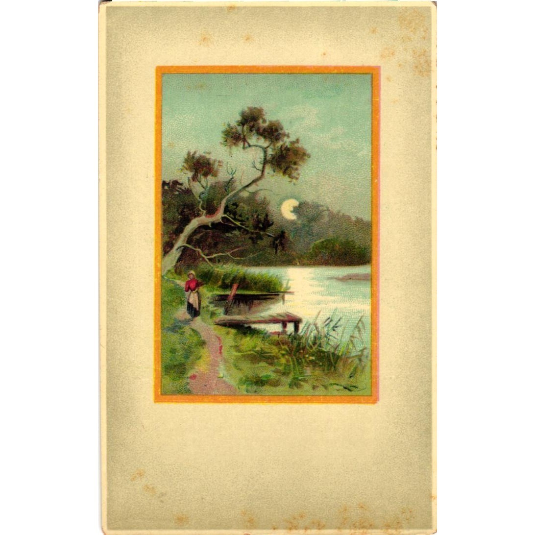 Antique Undivided Back Postcard Moonlit River Landscape Germany Litho 295