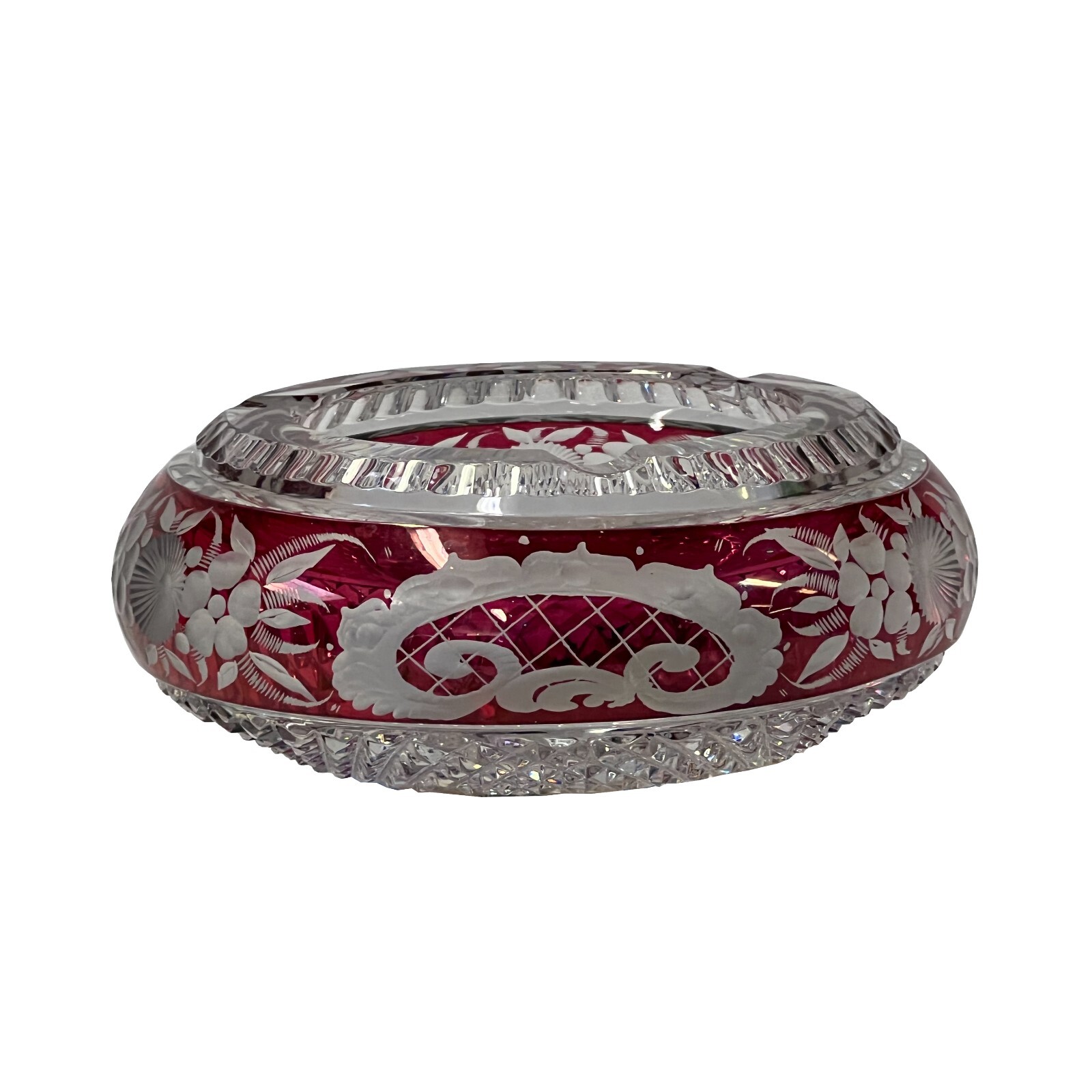 Classic Vintage Round Red Flower Motif Glass Flat Bowl Display ws2485
