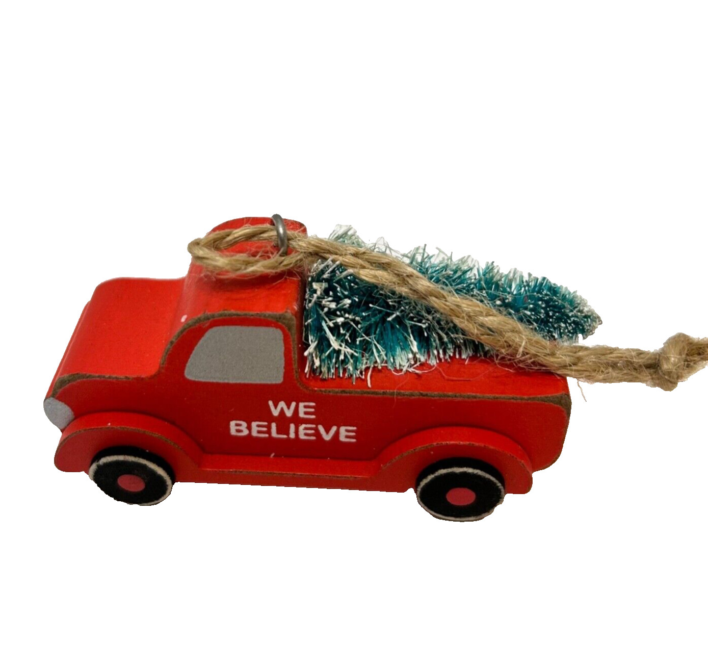 Vintage We Believe Wooden Red Truck Christmas Tree Ornament 2.75 x 1.25 Vintage We Believe Wooden Red Truck Christmas Tree Ornament 2.75 x 1.25