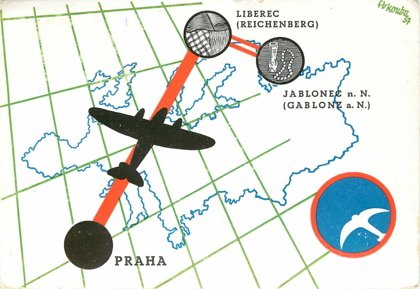Postcard Czechoslovakian Ceskosloveske Statni Aerolinie Airlines CSA Aviation 