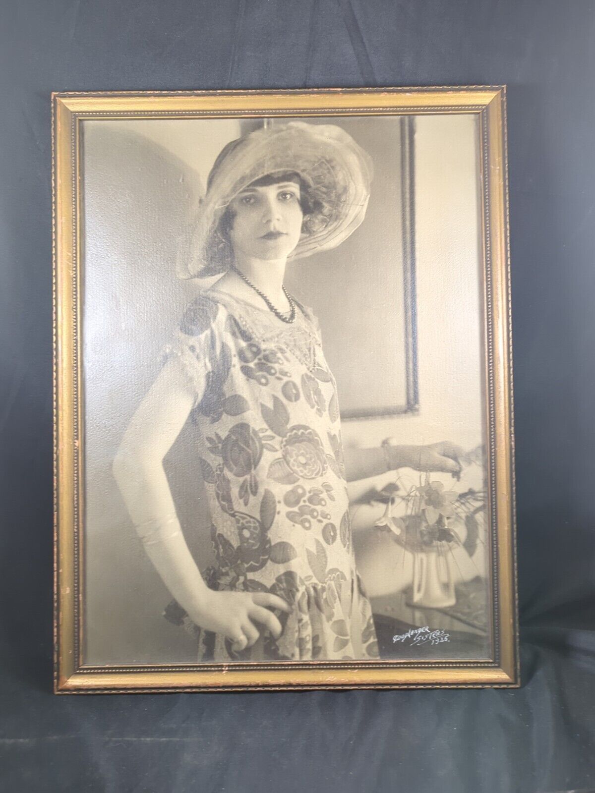 1925 Photograph Young Lady Black & White Ornate Framed Signed Goodlander Sisters
