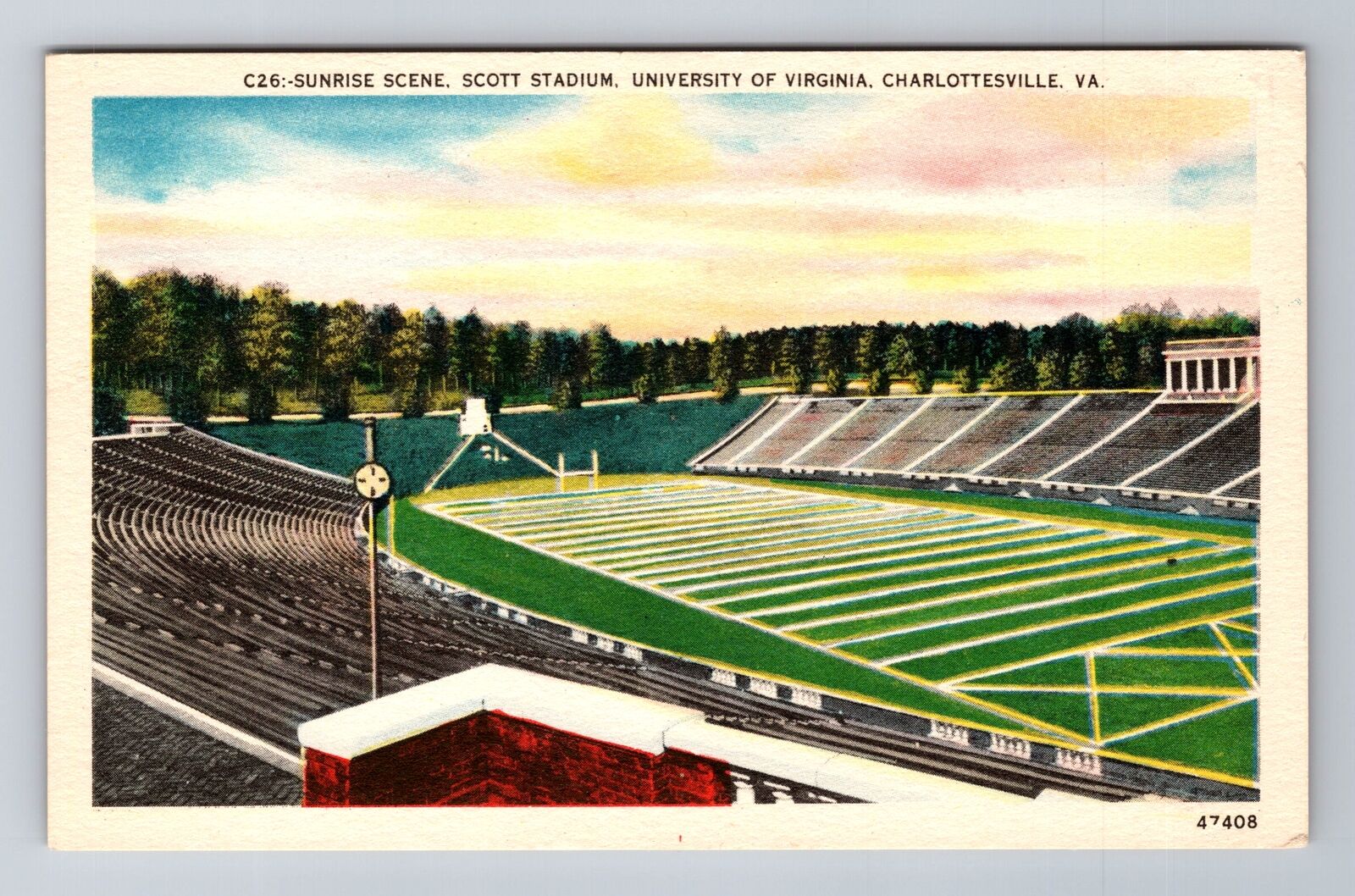 Charlottesville VA-Virginia, Sunrise Scene, Scott Stadium, Vintage Postcard