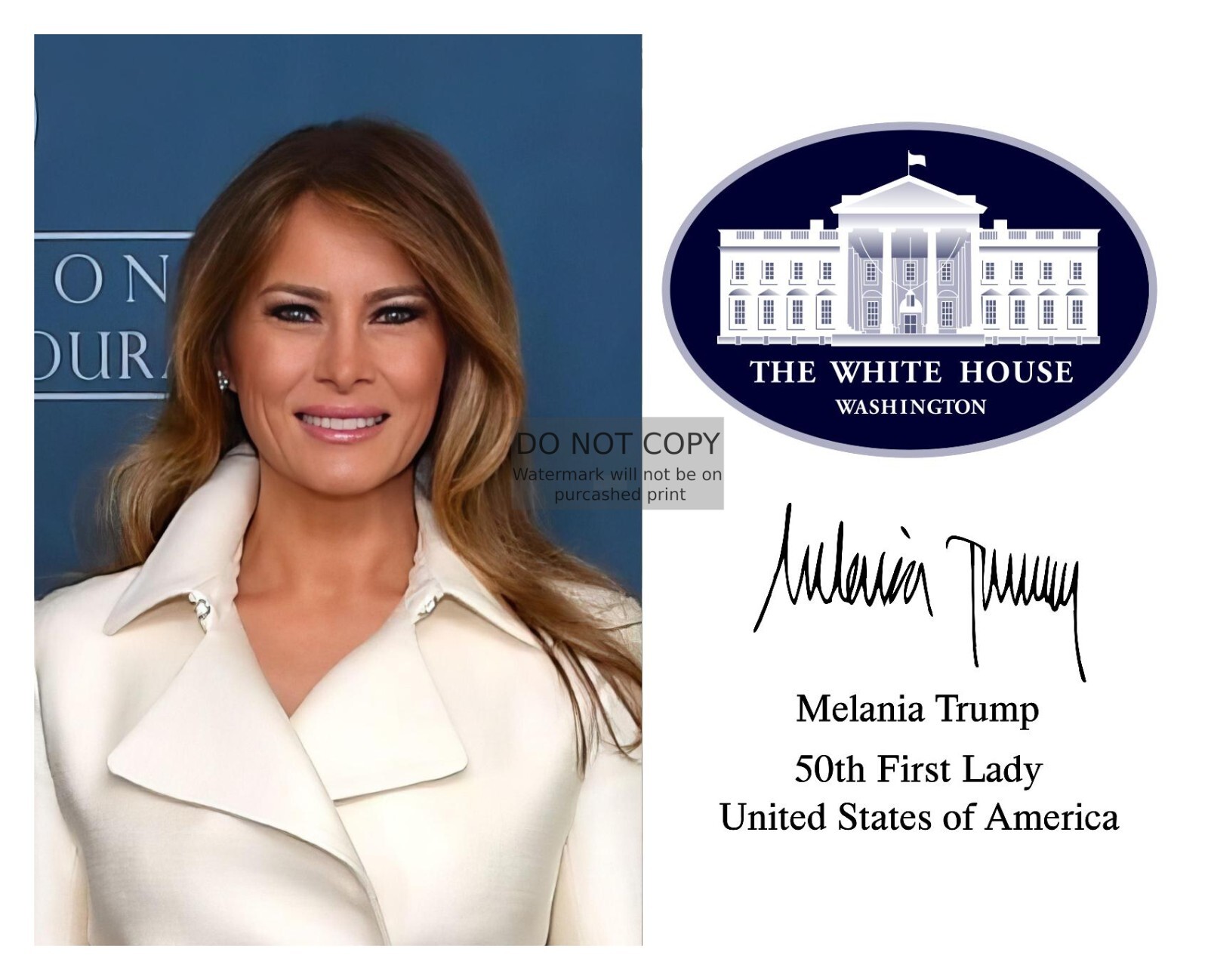 FIRST LADY MELANIA TRUMP WHITE HOUSE SEAL AUTOGRAPHED 8X10 PHOTO REPRINT