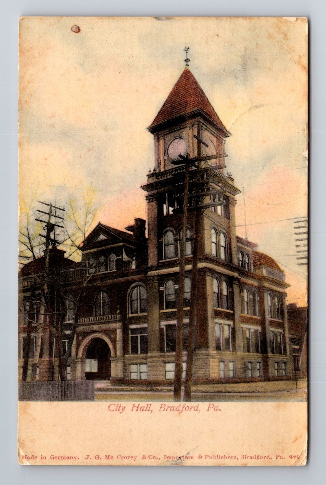 Bradford PA-Pennsylvania, City Hall, Antique, Vintage Postcard