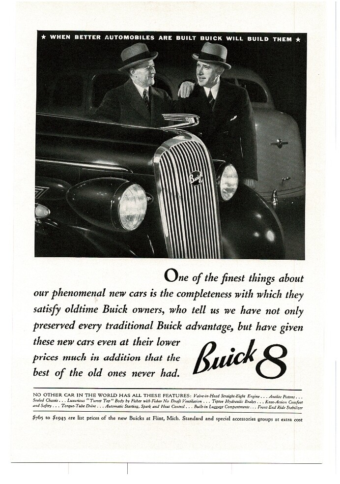 1936 BUICK Special 8 two well-dressed men talking about cars Vintage Print Ad