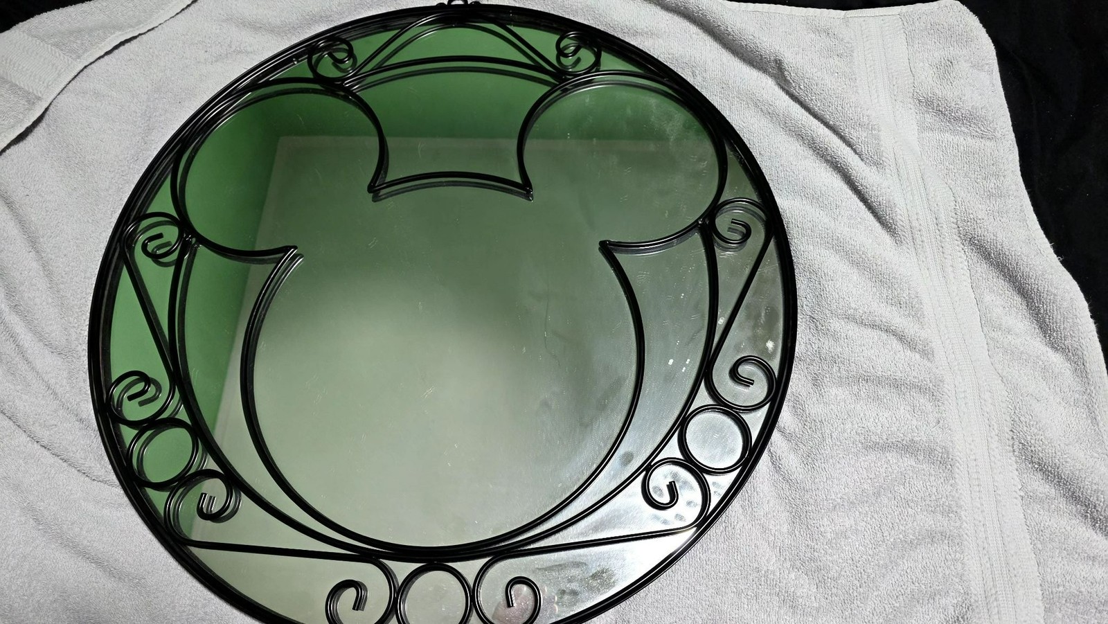 Disney Mickey Mouse Head Silhouette Wall Mirror 25 inch Black Metal Frame Used
