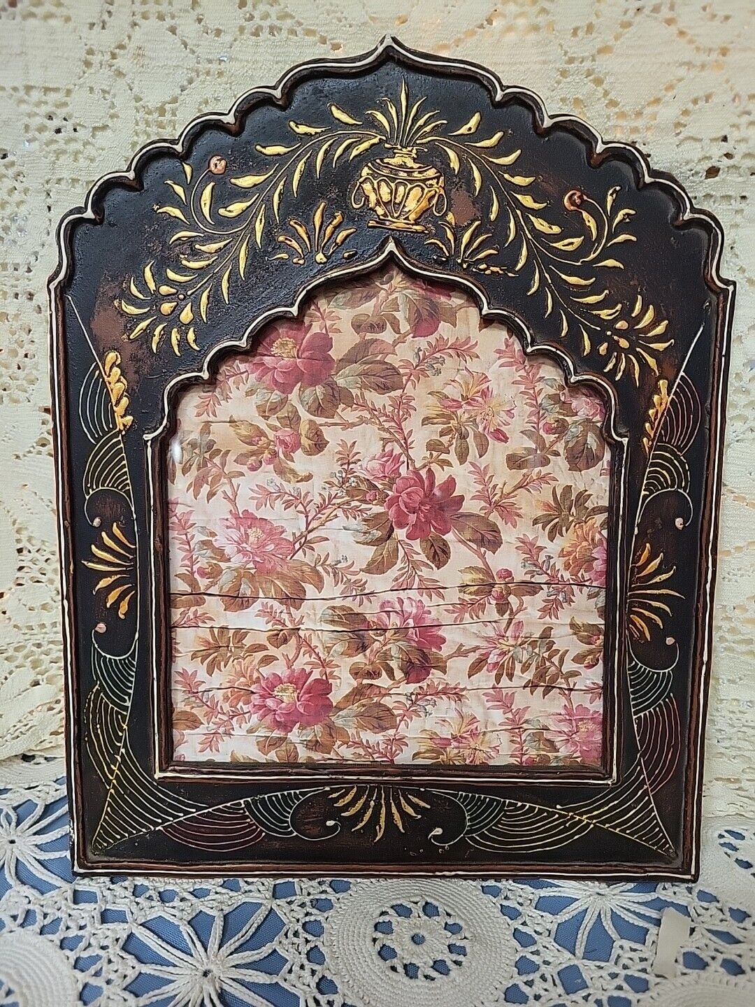Antique Eastern Style Bohemian Hand Painted Wooden Frame