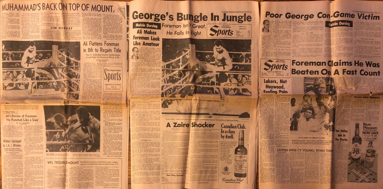 Muhammad Ali Beats George Foreman Rumble in The Jungle 1974 Newspaper Lot of 3