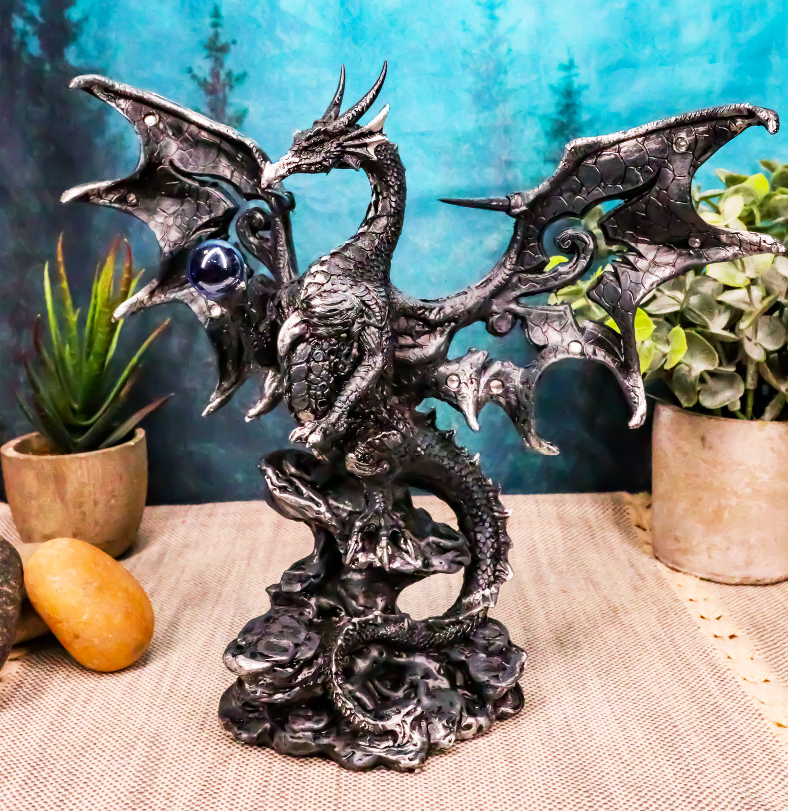 Draco Fantasy Gothic Dragon With Blue Orb Statue 8 Draco Fantasy Gothic Dragon With Blue Orb Statue 8