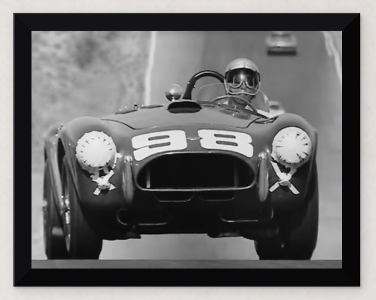 12X9 FRAMED 1962 RIVERSIDE GP BILL KRAUSE CSX2002 COBRA FIRST RACE PHOTO REPRO