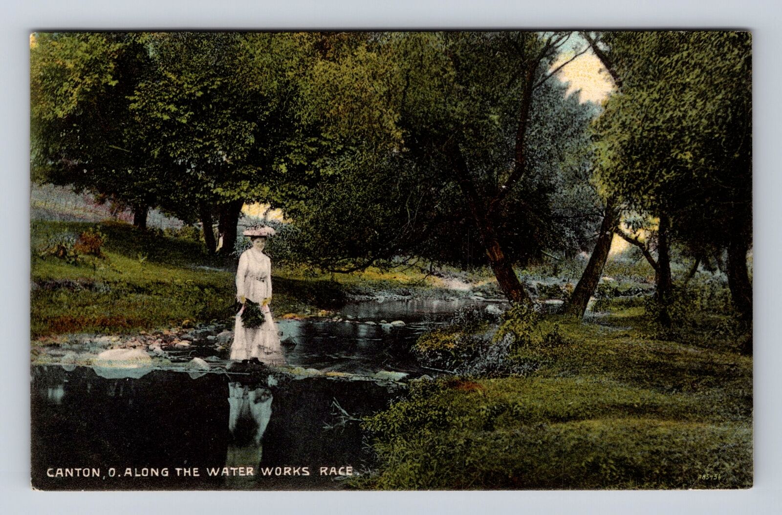 Canton OH-Ohio, Along The Waterworks Race, Victorian Lady Vintage c1910 Postcard