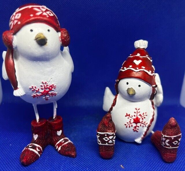 Christmas Birds Red Hats & Socks Boots Sitting & Standing Figurines Lot of 2