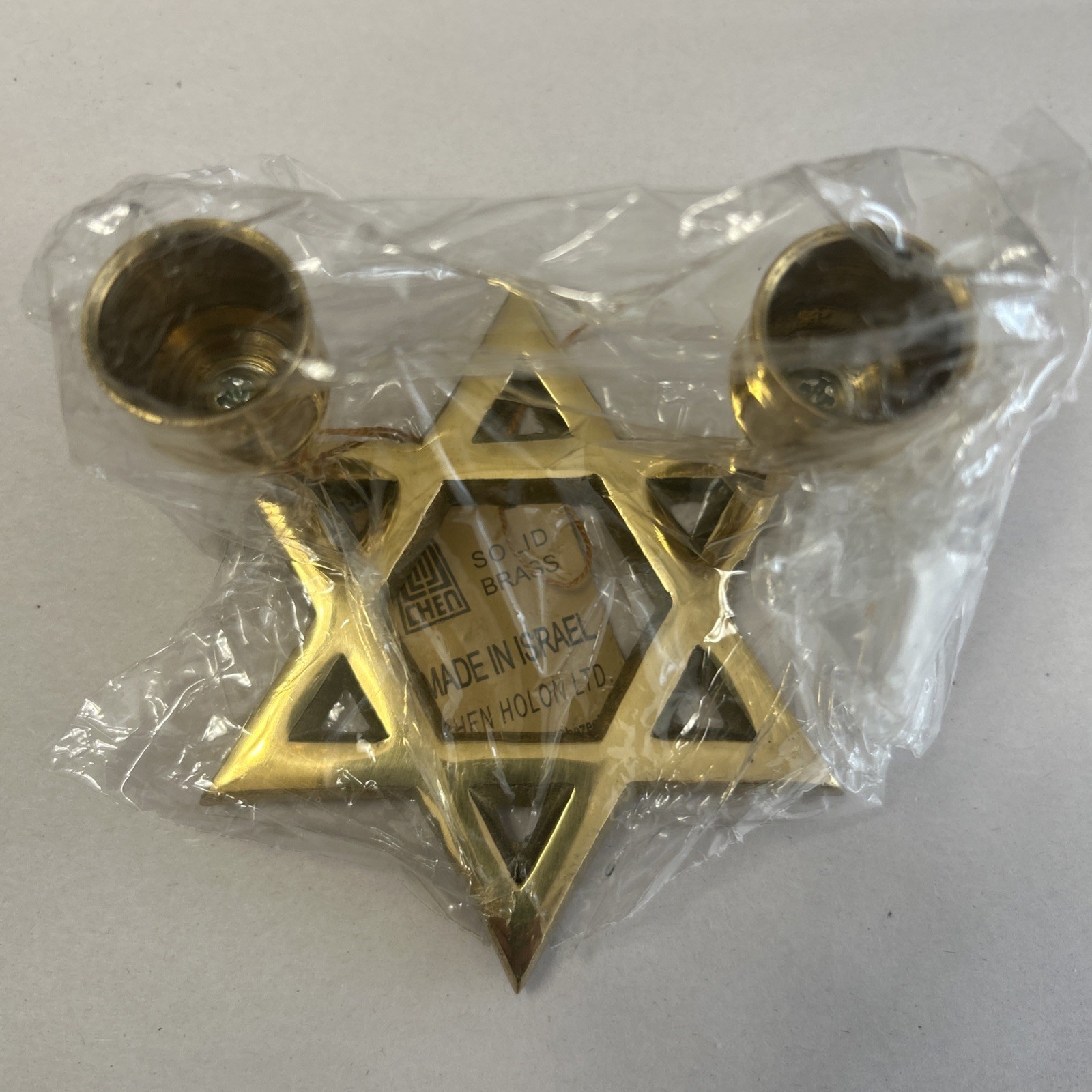 Vintage Chen Brass Star of David Judaica Candle Holder – Israel – Two Light- NOS