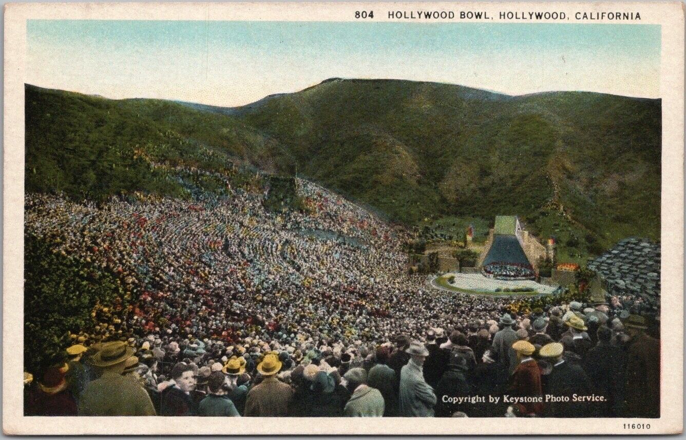 Vintage HOLLYWOOD BOWL California Postcard / Old Band Shell View c1920s - UNUSED