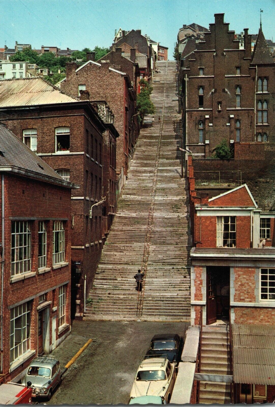 Montagne de Bueren 374-Step Staircase in Liège Belgium Vintage Postcard