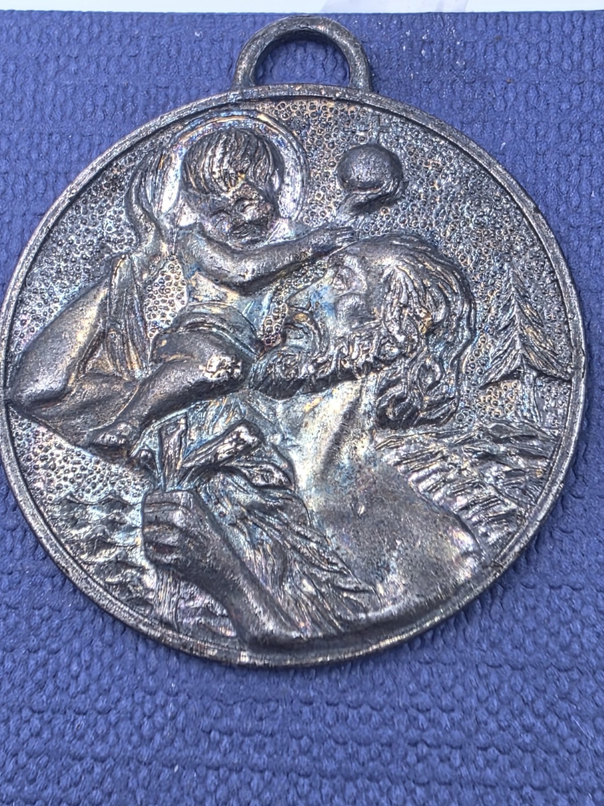 Vtg Mexican Sterling Silver Christopher patron of safety travel protection medal