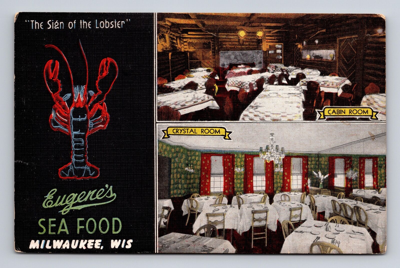 Linen Postcard Milwaukee WI Wisconsin Eugenes Seafood Restaurant Hotel Juneau