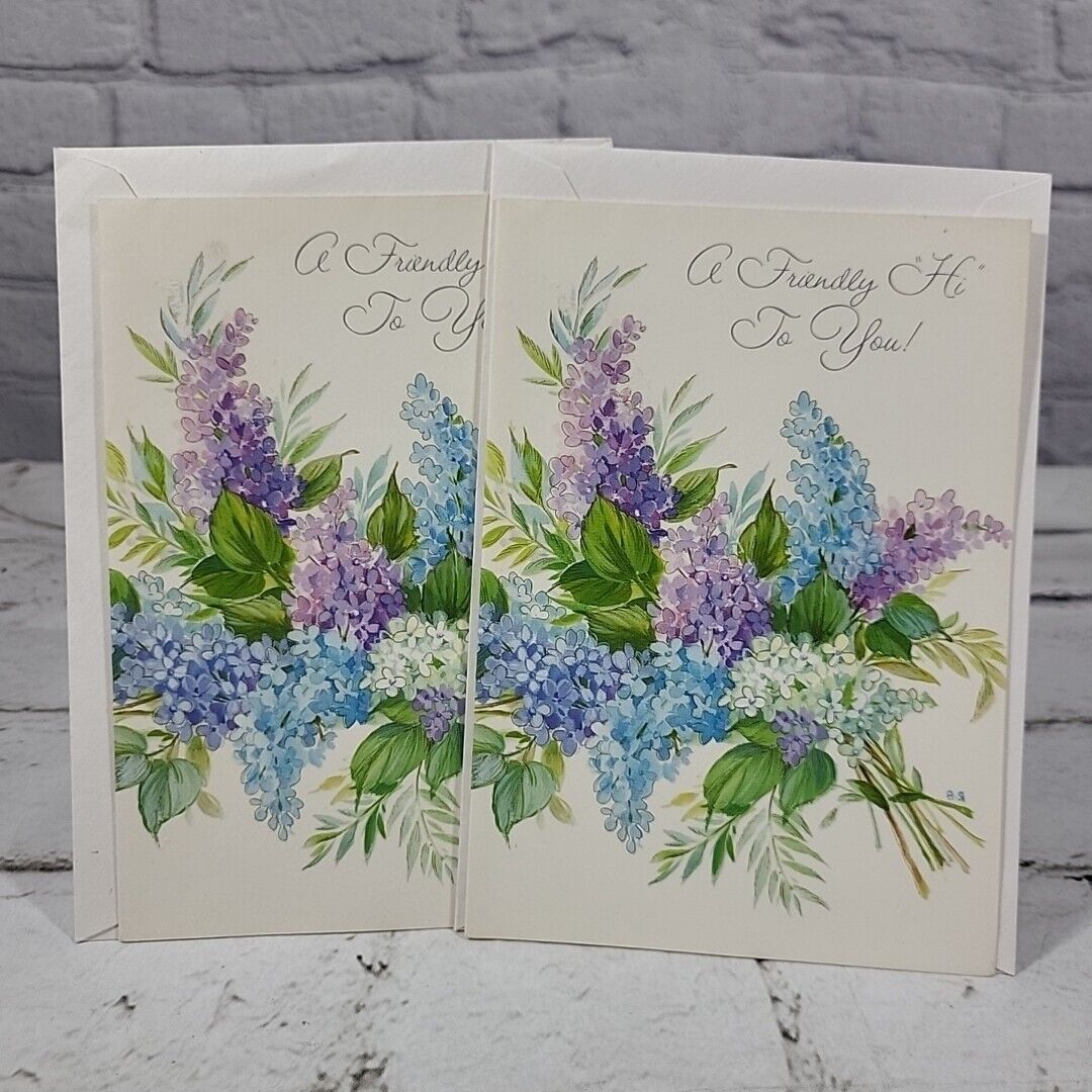 Vintage Buzza Greeting Cards Lot Of 2 A Friendly HI To You Hydrangeas Floral 