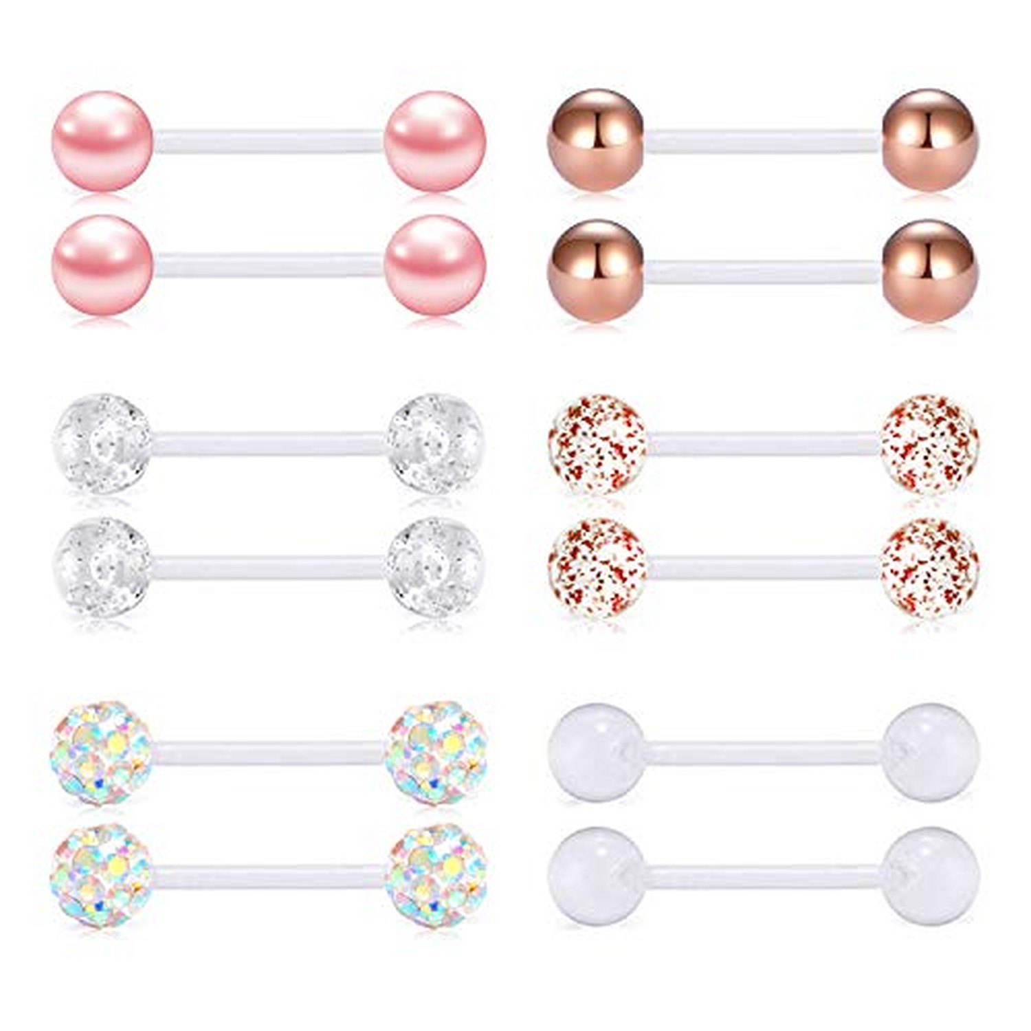 FECTAS Plastic Nipple Rings Tongue Piercing Retainer Barbell 14g for Women Su...