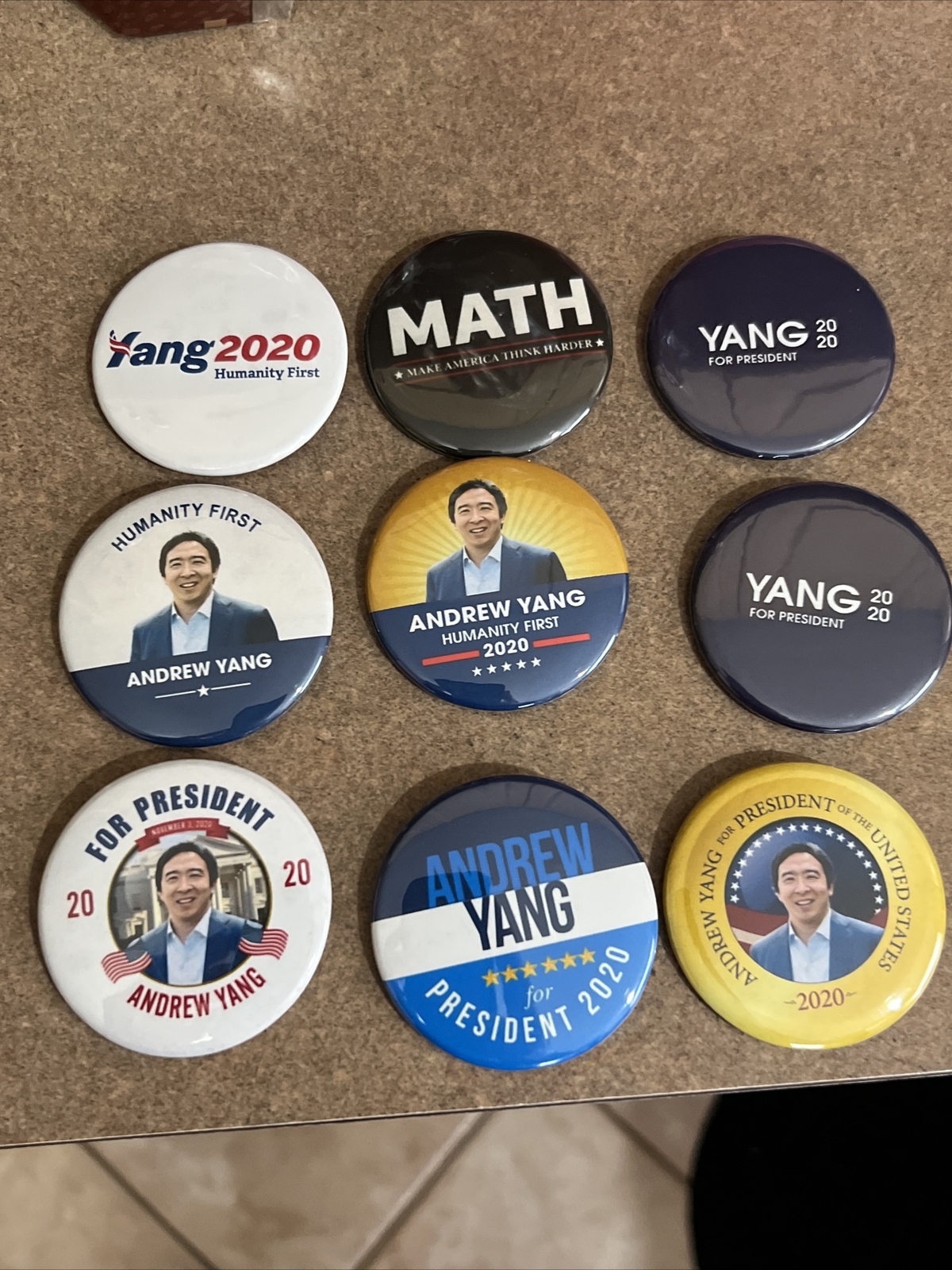 LOT OF 9 ANDREW YANG DEMOCRAT 2020 PRESIDENTIAL POLITICAL CAMPAIGN PINS BUTTONS