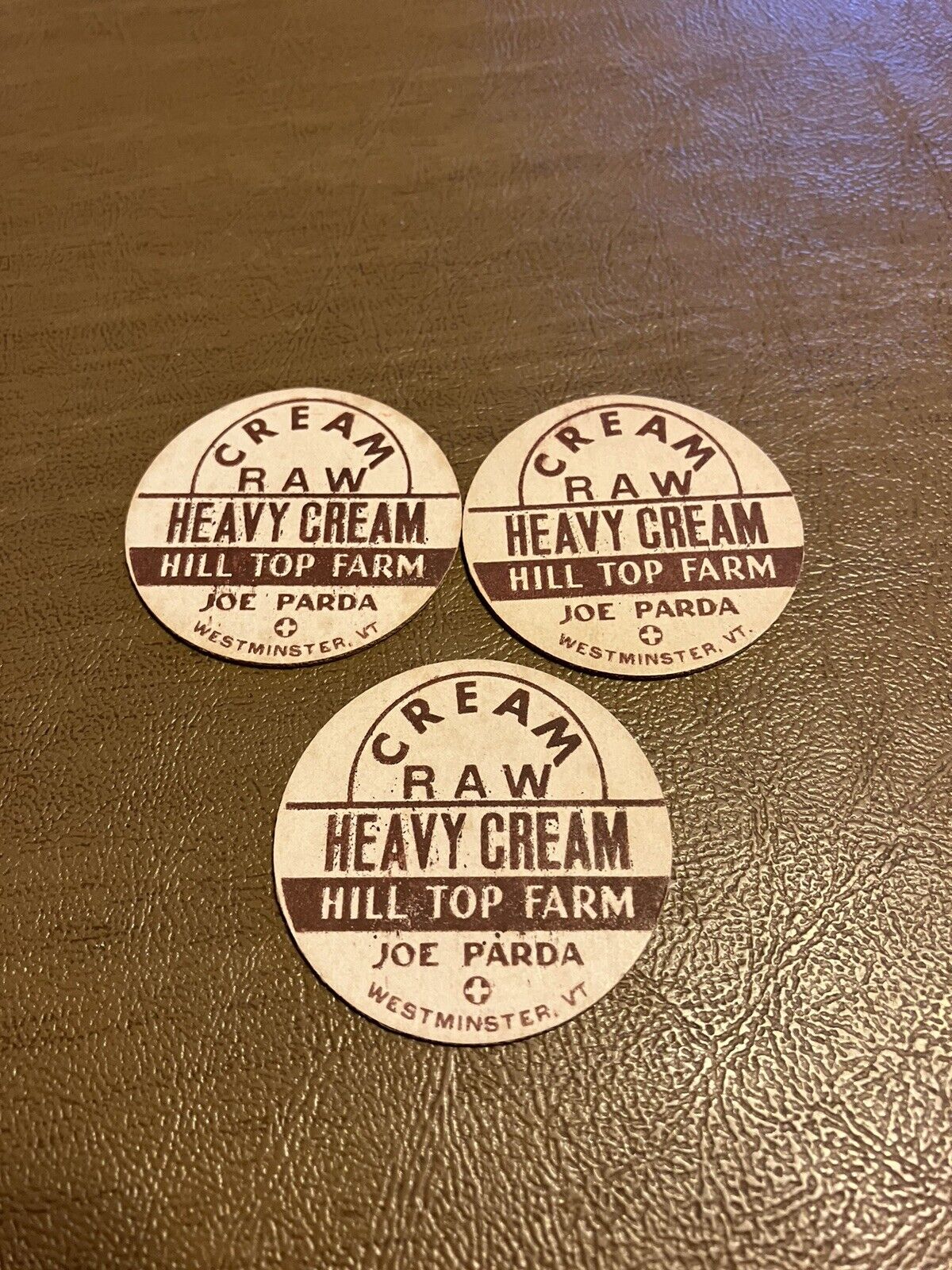 Lot of 3 Hill Top Farm Westminster,VT.Milk Caps 