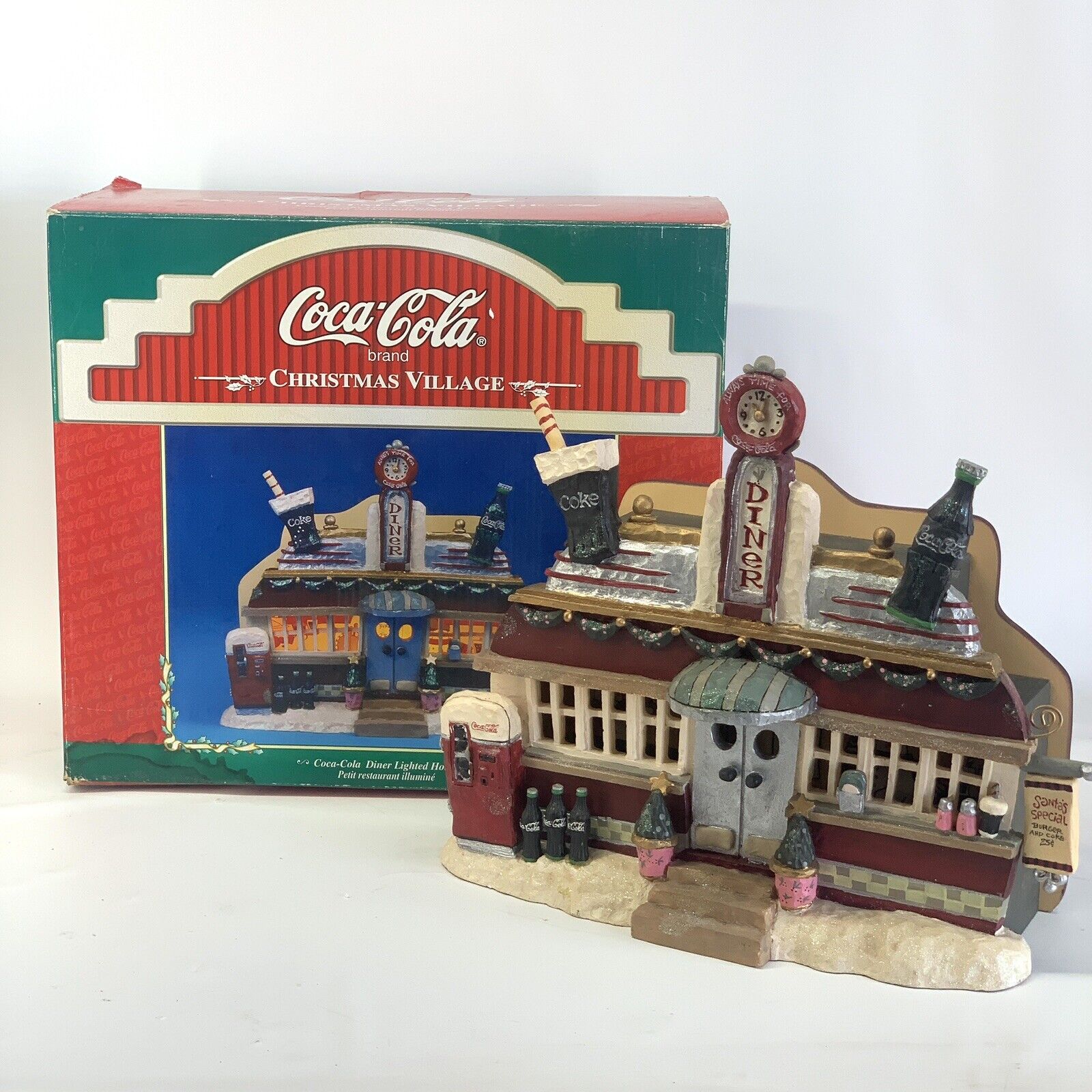 Coca Cola Kurt S Adler Diner Christmas Village Lighted House Vintage 1998