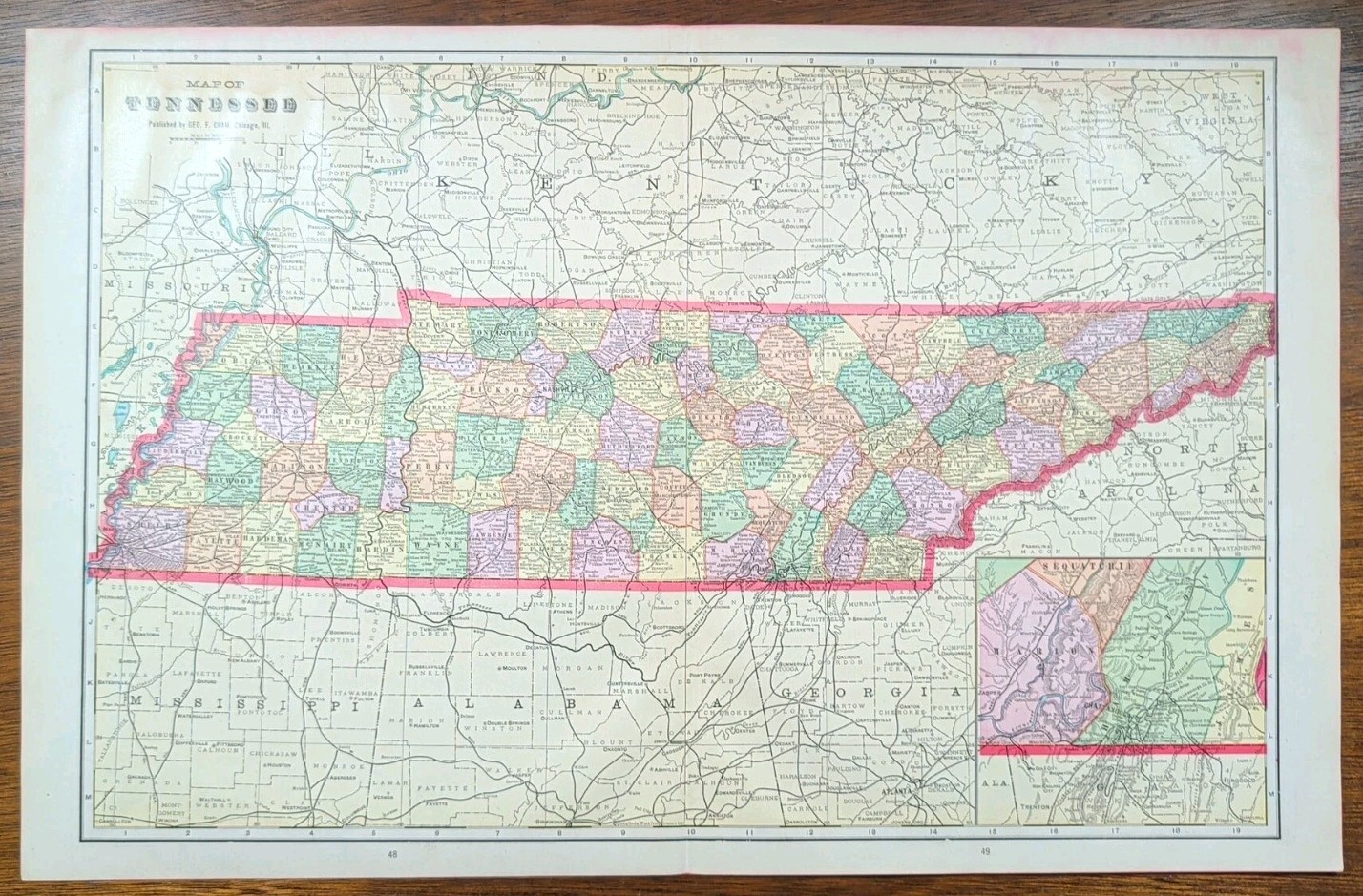 Vintage 1908 TENNESSEE Map 22
