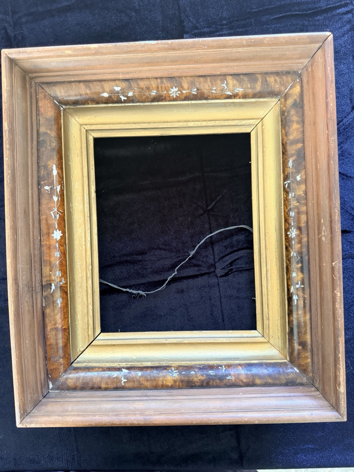 Antique Victorian Deep Well Frame Faux Tortoise Burl Inlay Detail Fits 8x10 Art