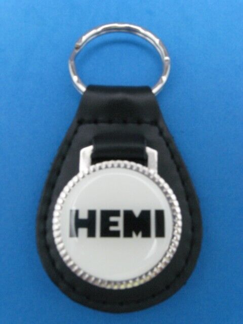 Vintage HEMI White genuine grain leather keyring key fob keychain - Collectible