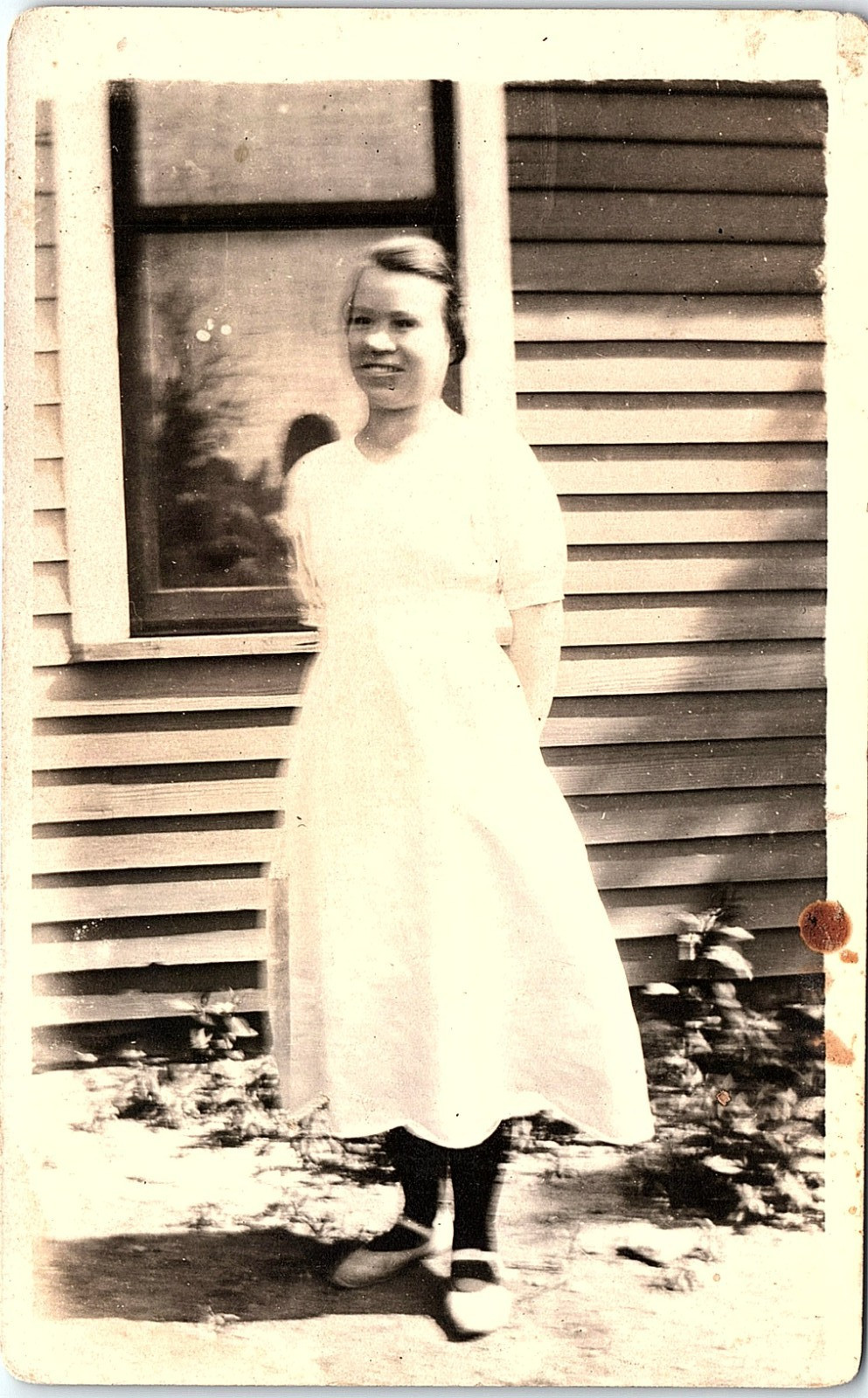 Vintage RPPC Young Woman White Dress Porch Real Photo Postcard Vintage RPPC Young Woman White Dress Porch Real Photo Postcard