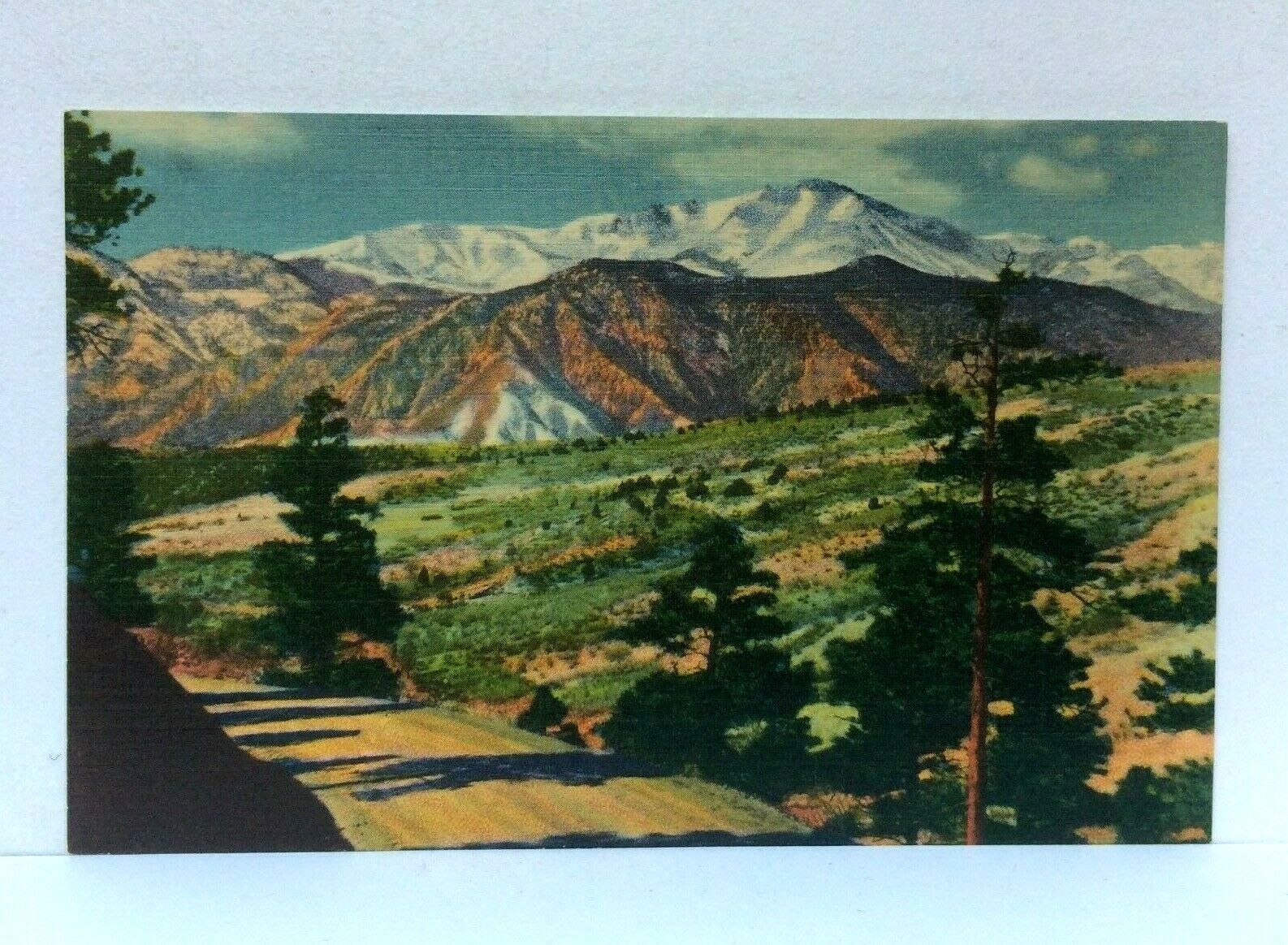 Colorado CO Rampart Range Road & Pikes Peak Linen Vintage Postcard