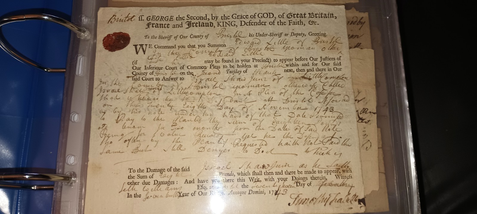 1743 king George II court summons Authentic 1743 king George II court summons Authentic
