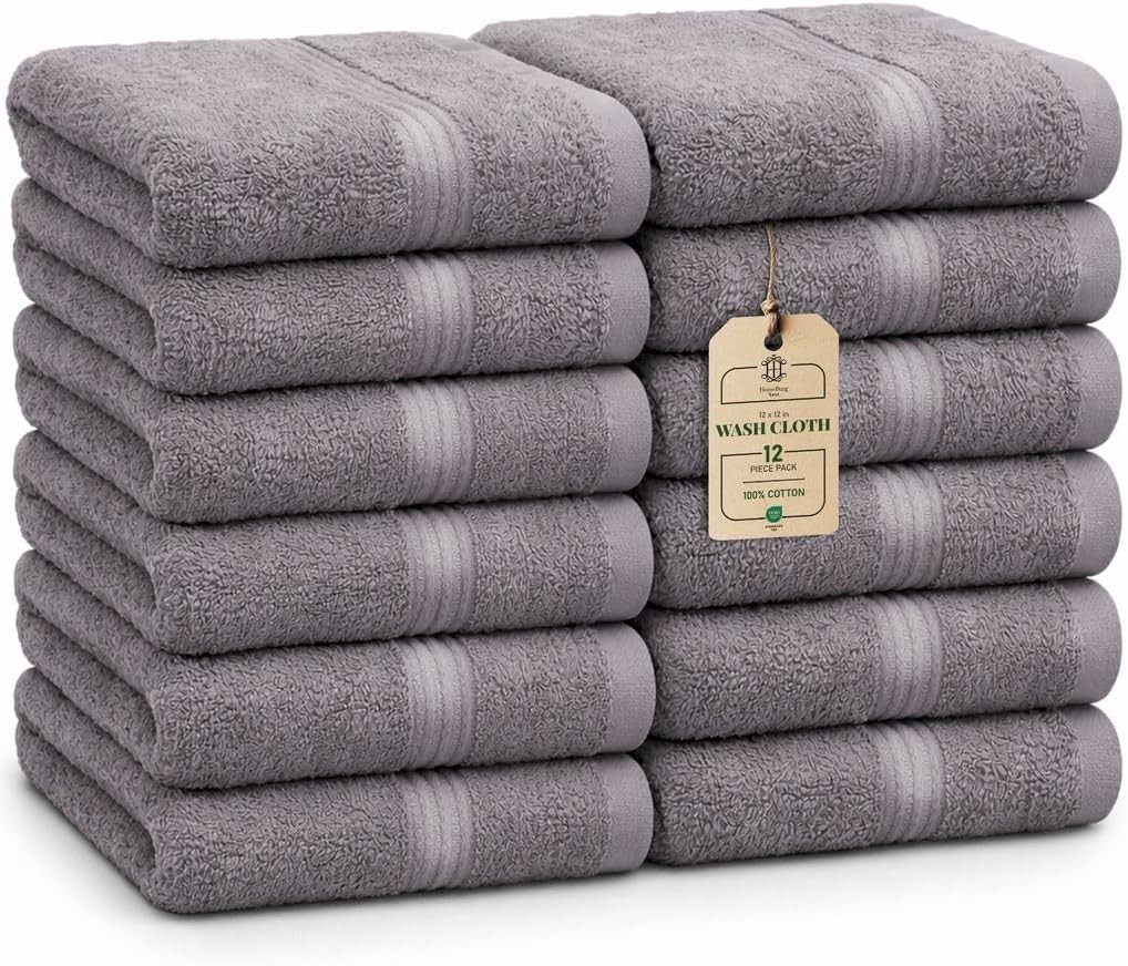 Luxe 12-piece Washcloth Set - 100% Cotton, Soft & Absorbent, Easy Care, Premium