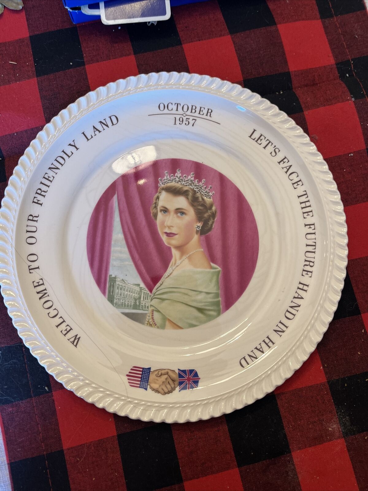 1957 Royal Visit hM Queen Elizabeth And HRH prince phillip Commerative Plate