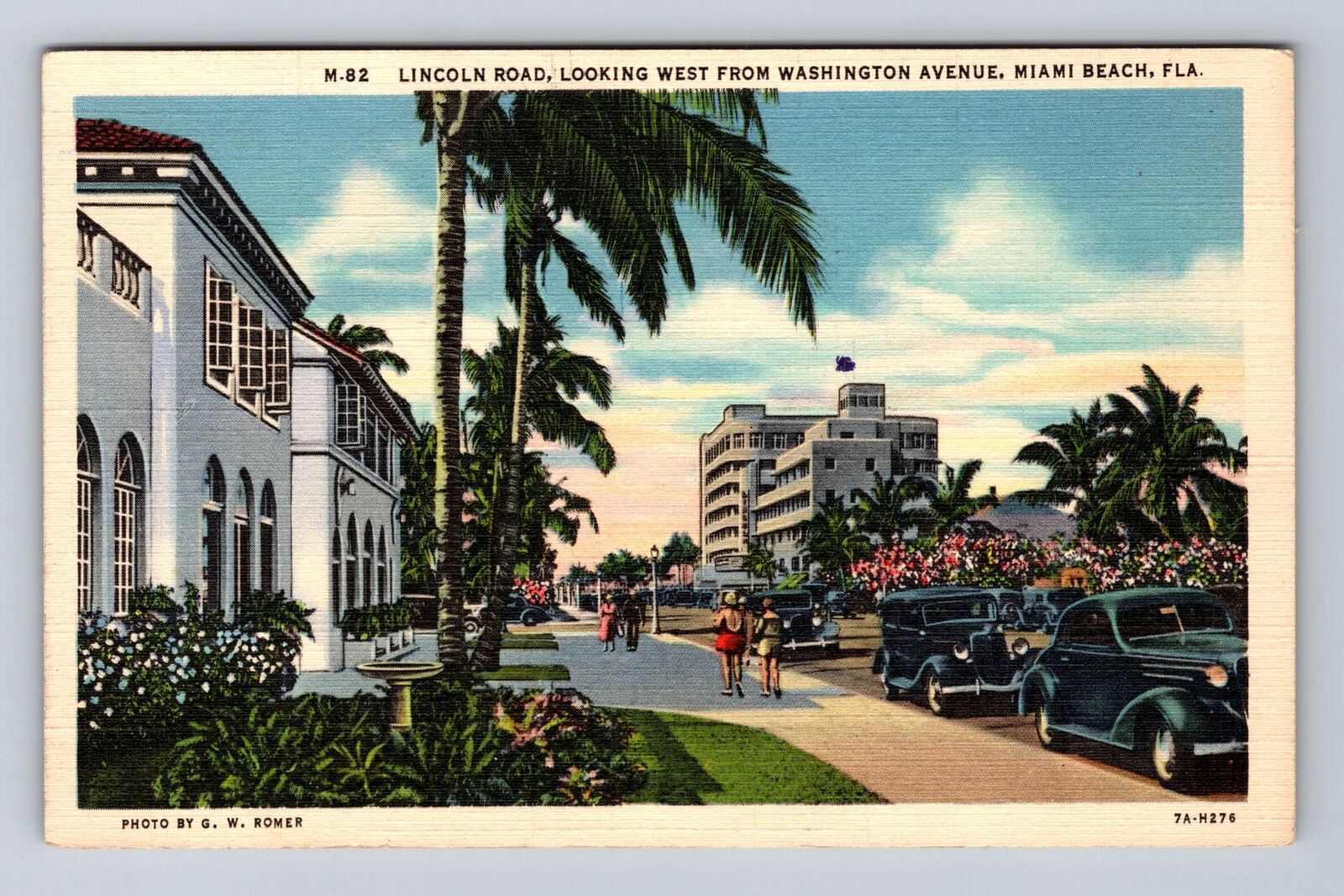 Miami Beach FL-Florida, Lincoln Road Looking West, Antique Vintage Postcard