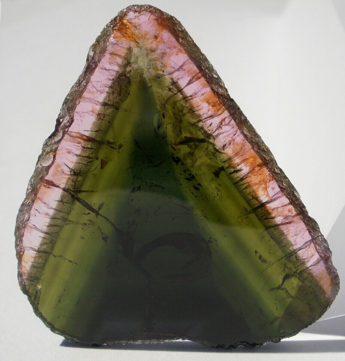 Spectacular Tri-color Watermelon Tourmaline Point Slice, Brazil, 26.75 cts 43mm