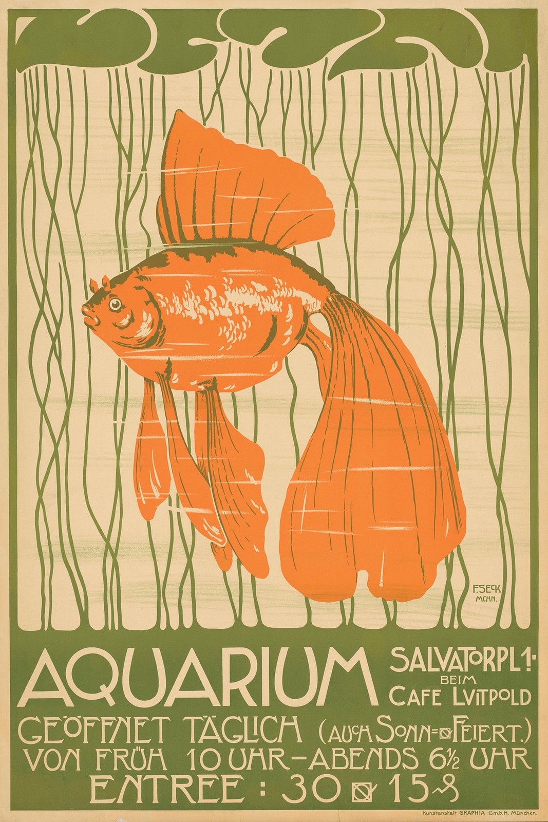 Vintage Aquarium Poster - Art Nouveau Goldfish π - 24x36β - Early 20th Century Vintage Aquarium Poster - Art Nouveau Goldfish π - 24x36β - Early 20th Century