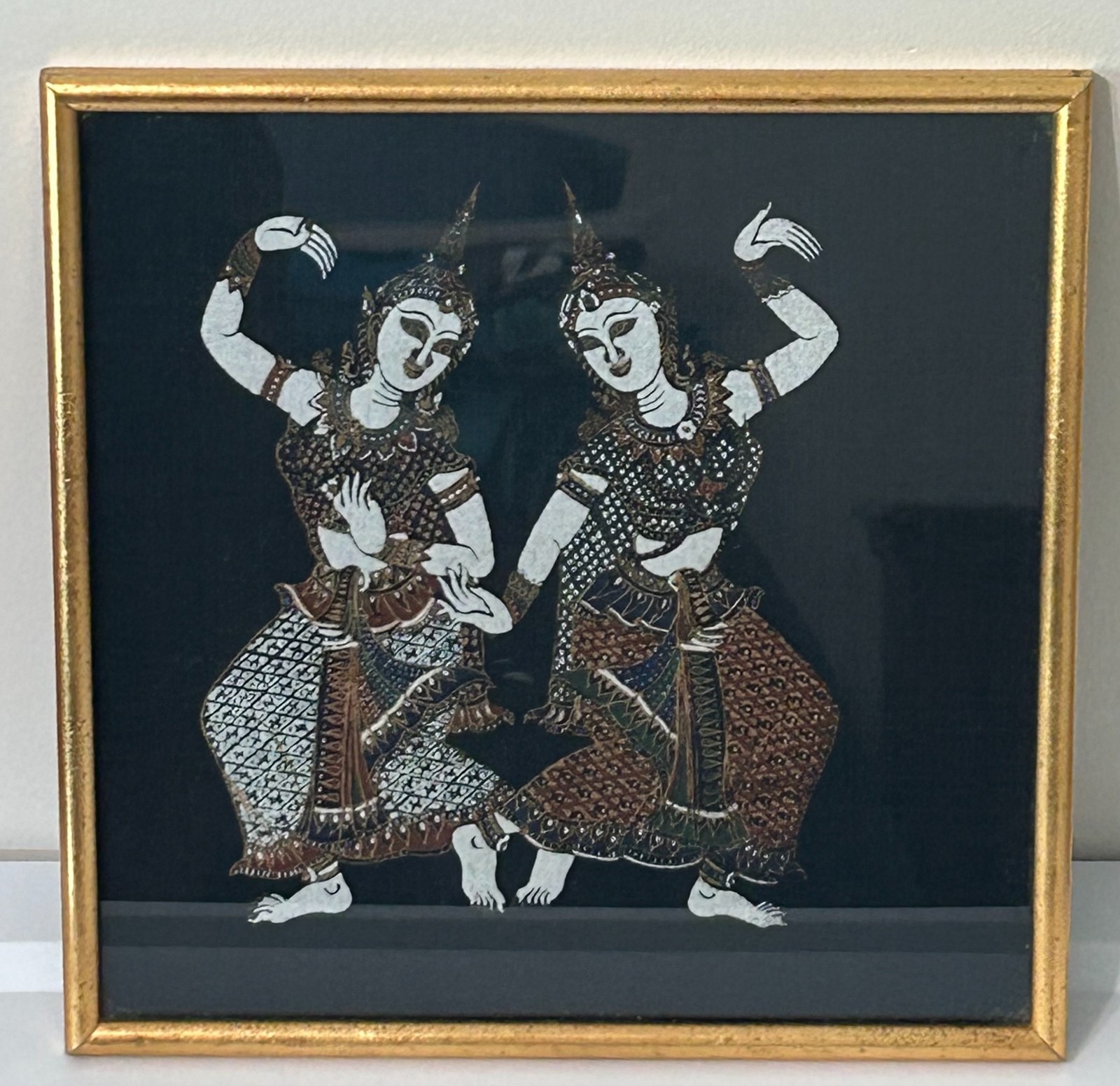 Vintage Thai Silk Painting Framed Dancers Thailand Asian Folk Art Wall Decor Vintage Thai Silk Painting Framed Dancers Thailand Asian Folk Art Wall Decor