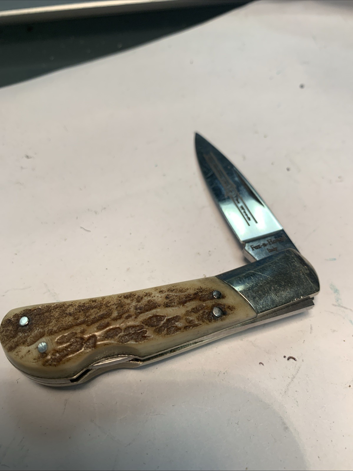 Fox-n-Hound Just Another Day Stag Handle Lockback Pocket Knife Made in Italy Fox-n-Hound Just Another Day Stag Handle Lockback Pocket Knife Made in Italy
