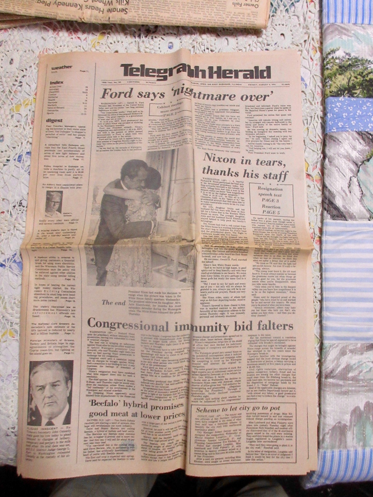 Aug 8 1974 NIXON RESIGNS ~NIGHTMARE OVER~ Dubuque Telegraph Herald Full Section