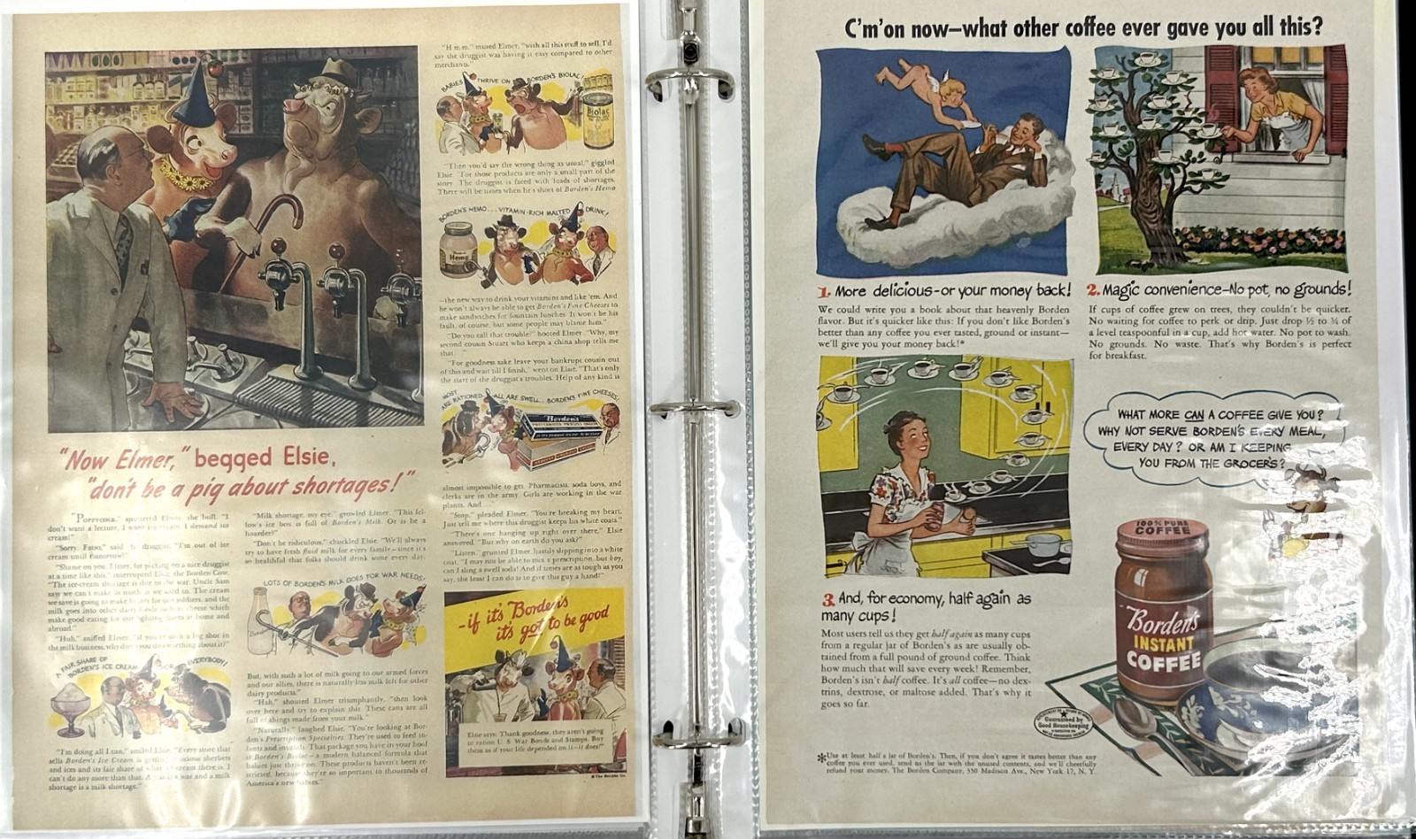 1940s/50s Lot of 11 BORDEN'S Milk Ads Featuring ELSIE THE COW - Paper Ephemera