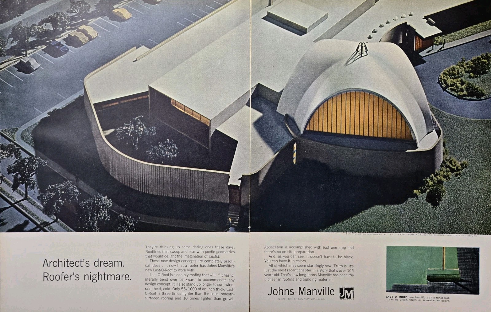 Johns-Manville Last-O-Roof Sephardic Temple Long Island NY Vintage Print Ad 1963