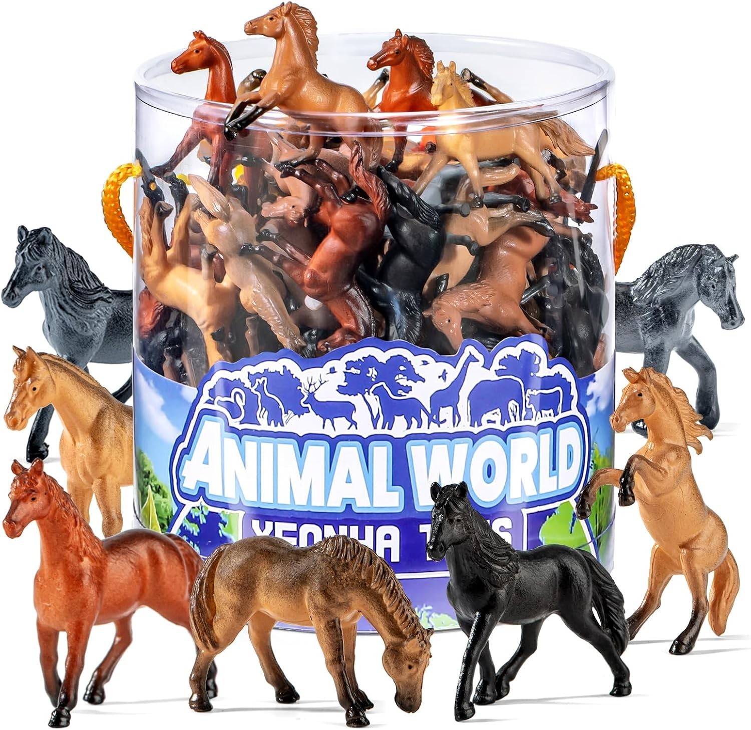 60 Pcs Mini Plastic Horse Toy Set with Gift Box, Realistic Small Horse Figurines