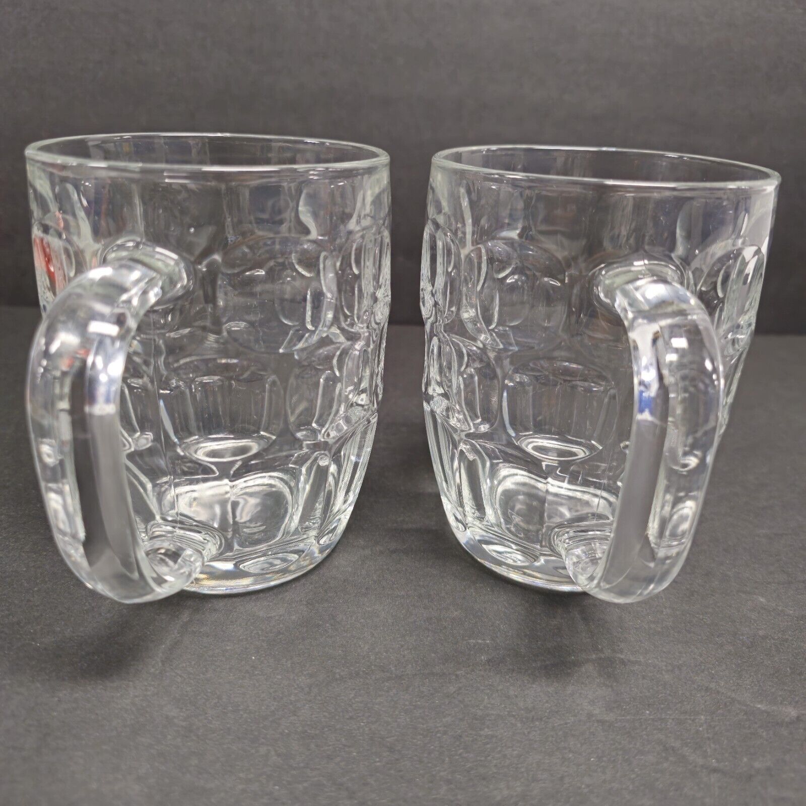 Luminarc Barrel Thumbprint Dimple Clear Glass Beer Mugs USA Lot of 2 NO Chips