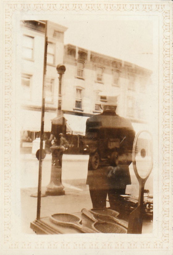 Vintage Photo 1929 Rahway NJ Cherry St Police Call Box Tennis Rackets Man