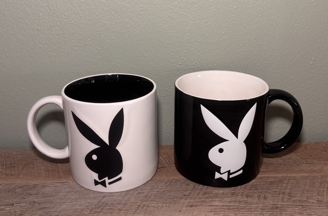 VTG 2003 Playboy Bunny Logo Coffee Cup Mug Set-Black & White Bunny Spencer Gifts