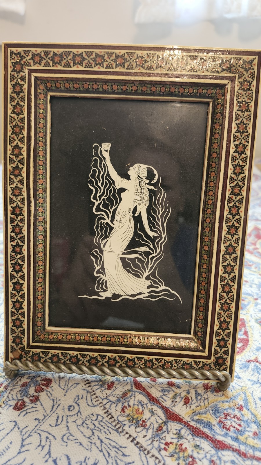 VTG Persian Mosaic Frame With Figure Of Greek Goddess HEBE Art Deco 6x8 VTG Persian Mosaic Frame With Figure Of Greek Goddess HEBE Art Deco 6x8
