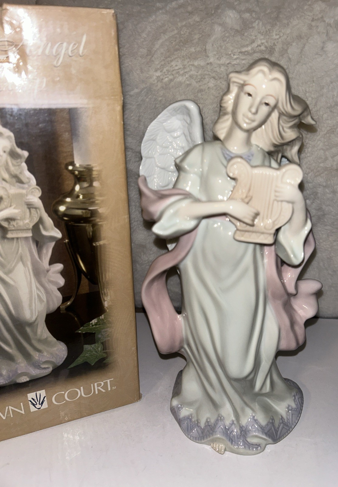 Crown Court Porcelain Angel with Harp - 9 1/2” High NIB Crown Court Porcelain Angel with Harp - 9 1/2” High NIB