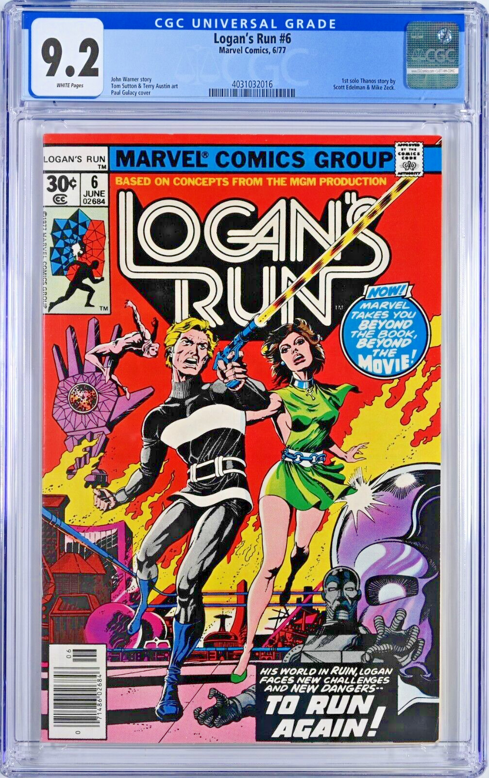 Logan's Run #6 CGC 9.2 (Jun 1977, Marvel) 1st Thanos Solo Backup Story by Zeck
